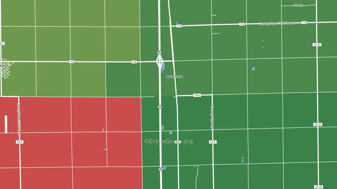 Woodford, IL Map of Vehicle Theft Rates