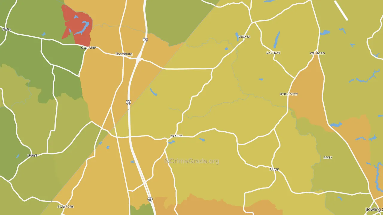 Woodford, VA Map of Vehicle Theft Rates