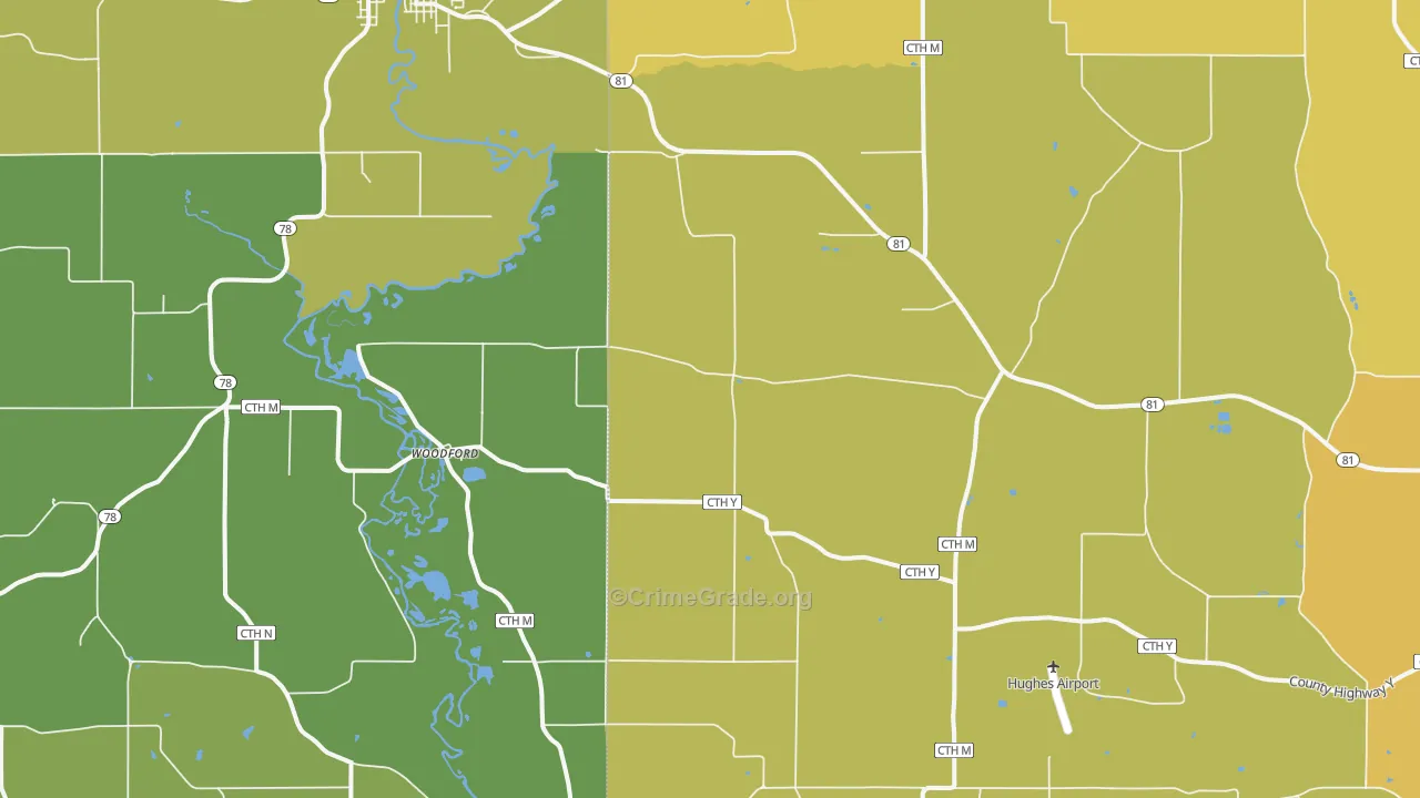 Woodford, WI Map of Vehicle Theft Rates