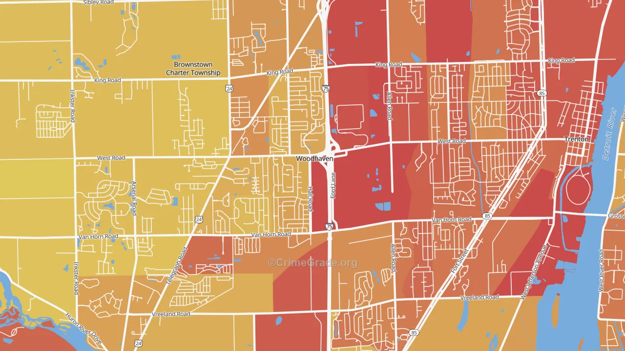 Woodhaven, MI Map of Vehicle Theft Rates