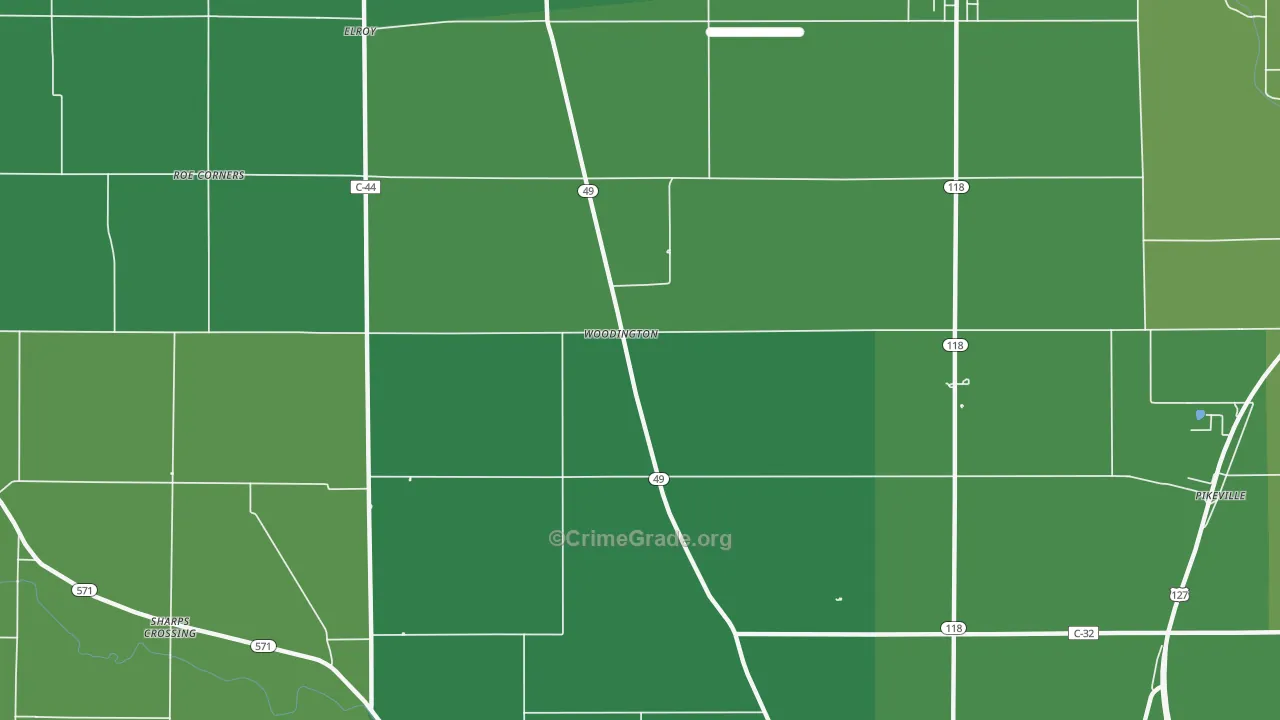 Woodington, OH Map of Vehicle Theft Rates