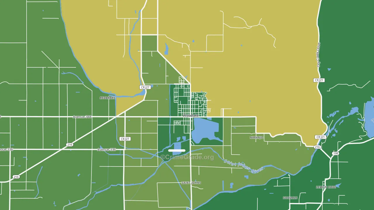 Woodlake, CA Map of Vehicle Theft Rates