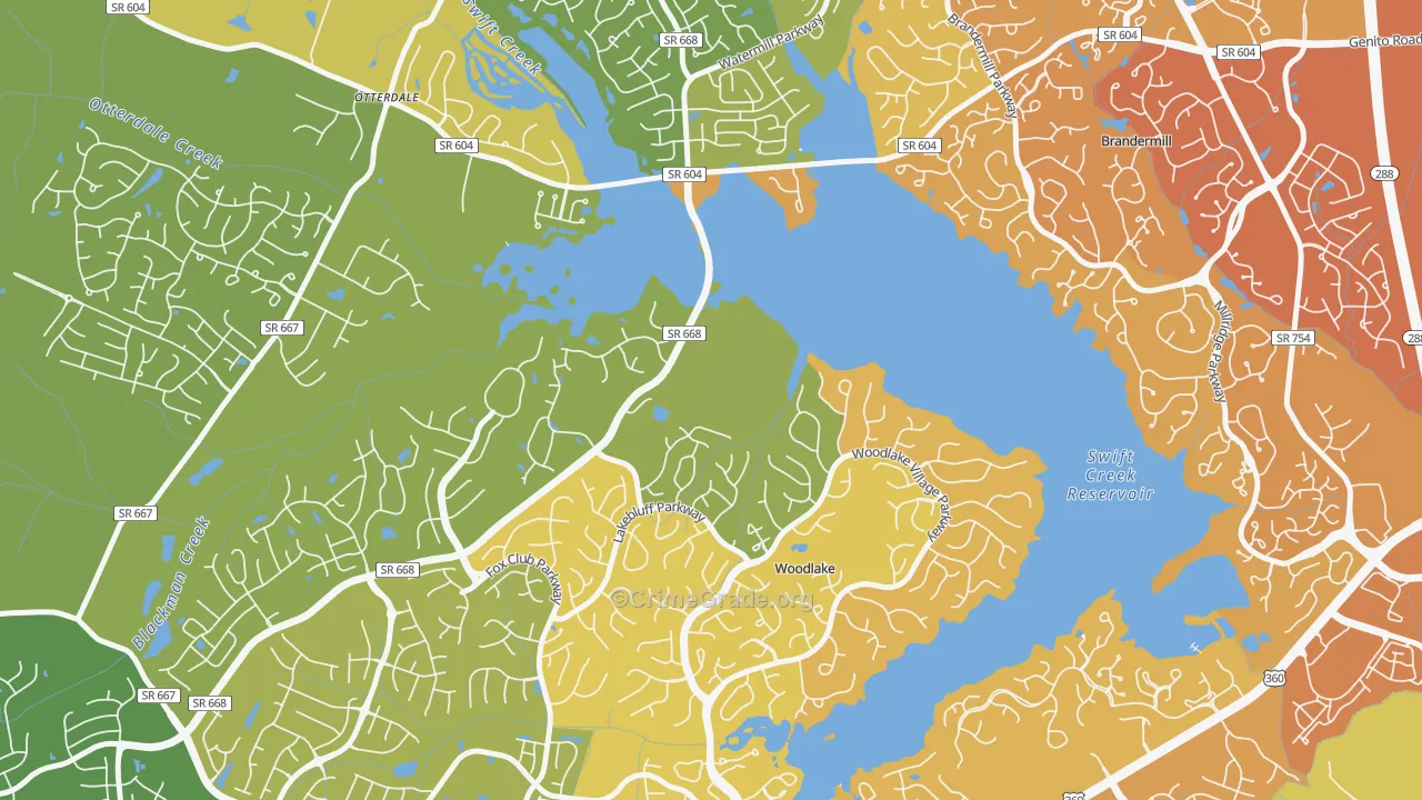 Woodlake, VA Map of Vehicle Theft Rates