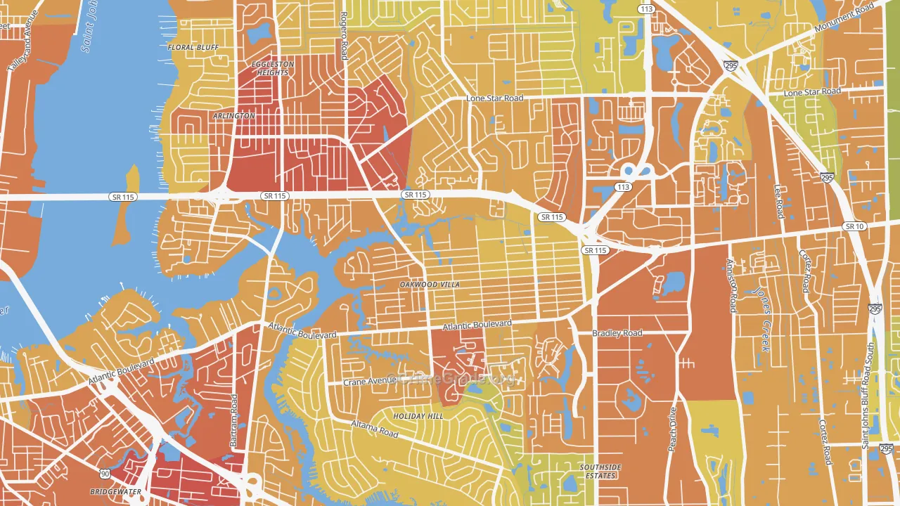 Woodland Acres, Jacksonville, FL Map of Vehicle Theft Rates