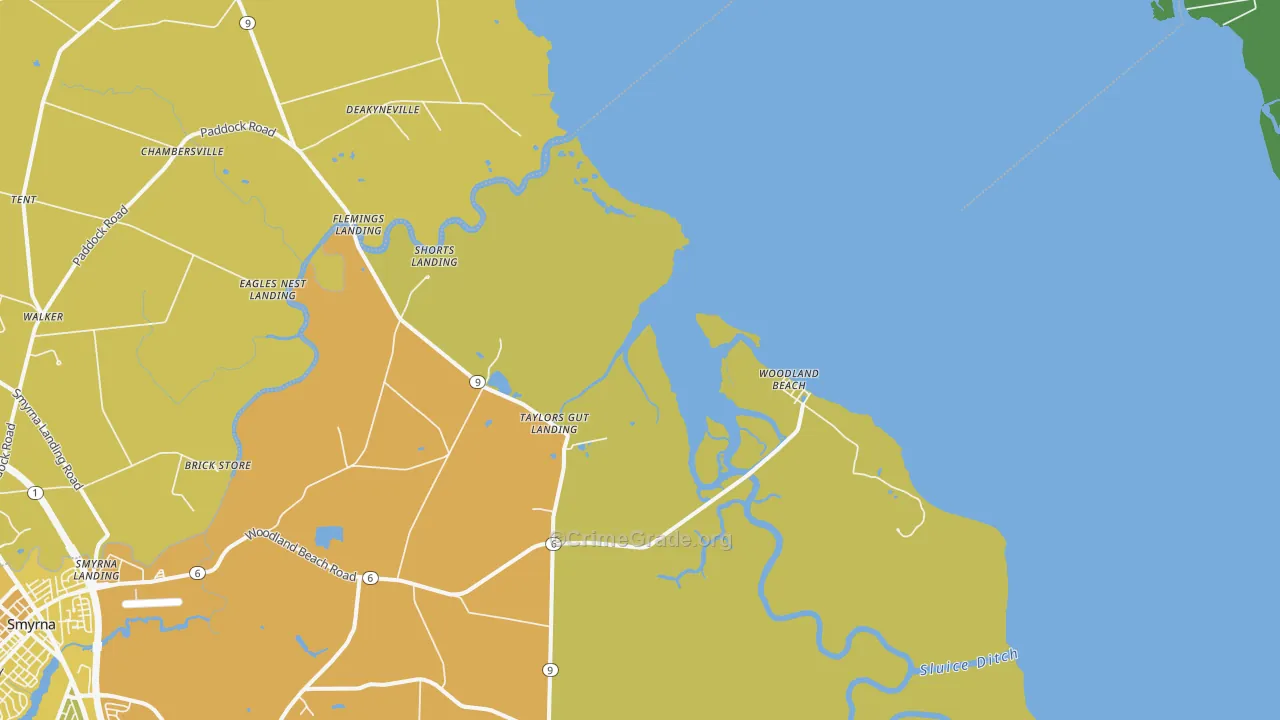 Woodland Beach, DE Map of Vehicle Theft Rates