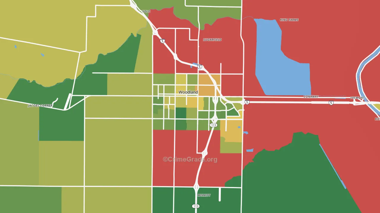 Woodland, CA Map of Vehicle Theft Rates