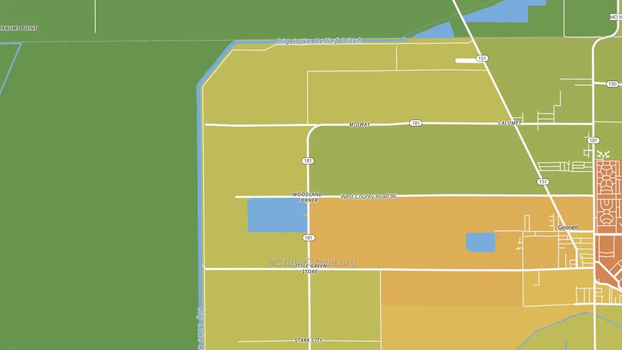Woodland Corner, AR Map of Vehicle Theft Rates