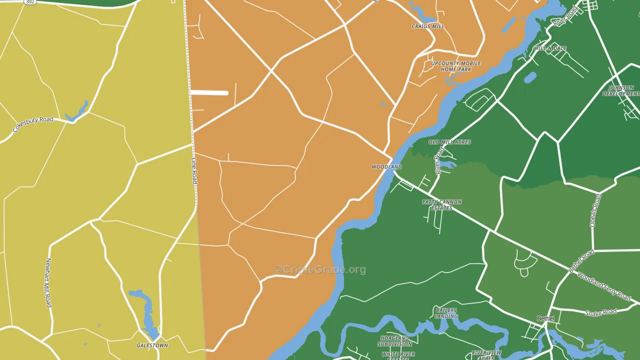 Woodland, DE Map of Vehicle Theft Rates