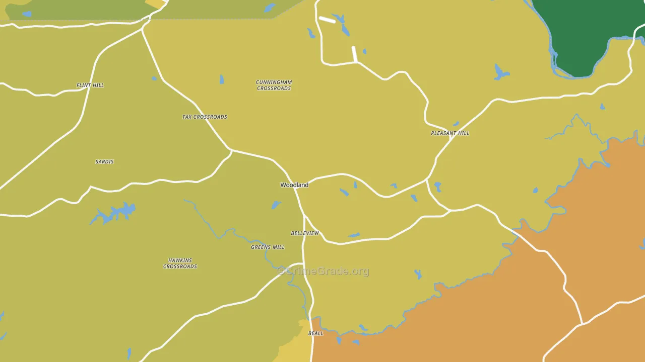 Woodland, GA Map of Vehicle Theft Rates