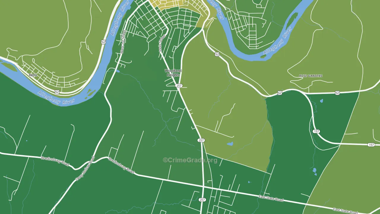 Woodland Heights, PA Map of Vehicle Theft Rates