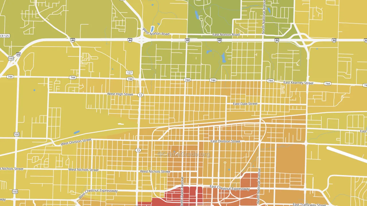 Woodland Heights, Springfield, MO Map of Vehicle Theft Rates