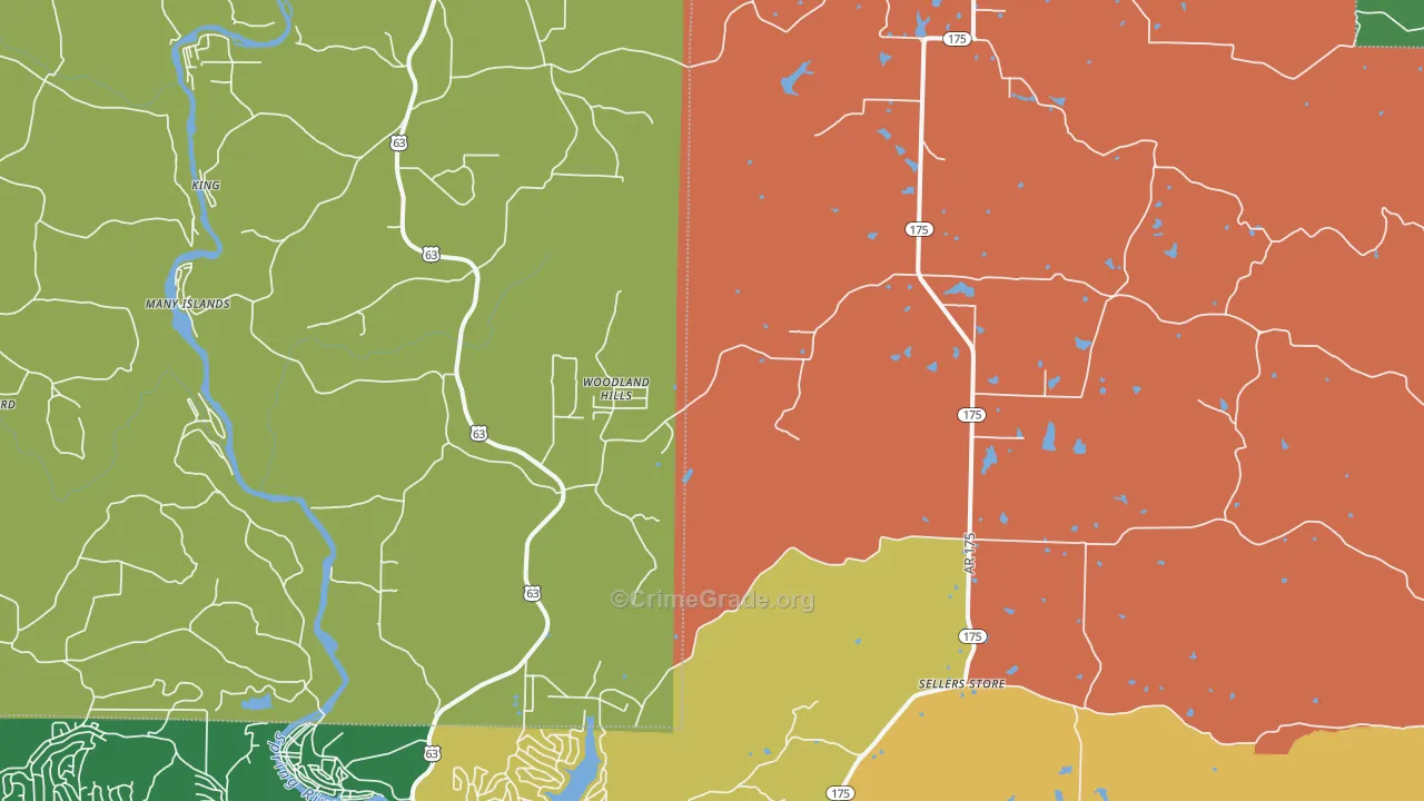 Woodland Hills, AR Map of Vehicle Theft Rates