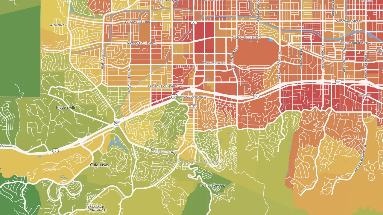 Woodland Hills, CA Map of Vehicle Theft Rates