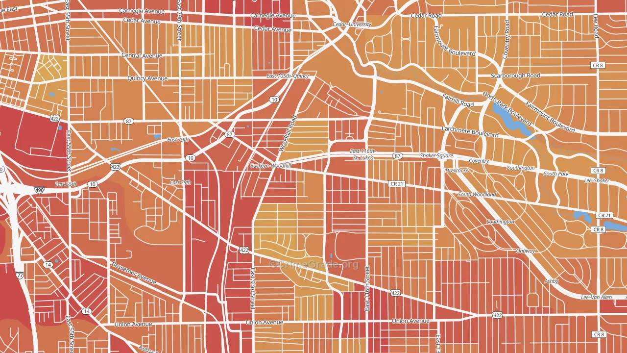 Woodland Hills, Cleveland, OH Map of Vehicle Theft Rates