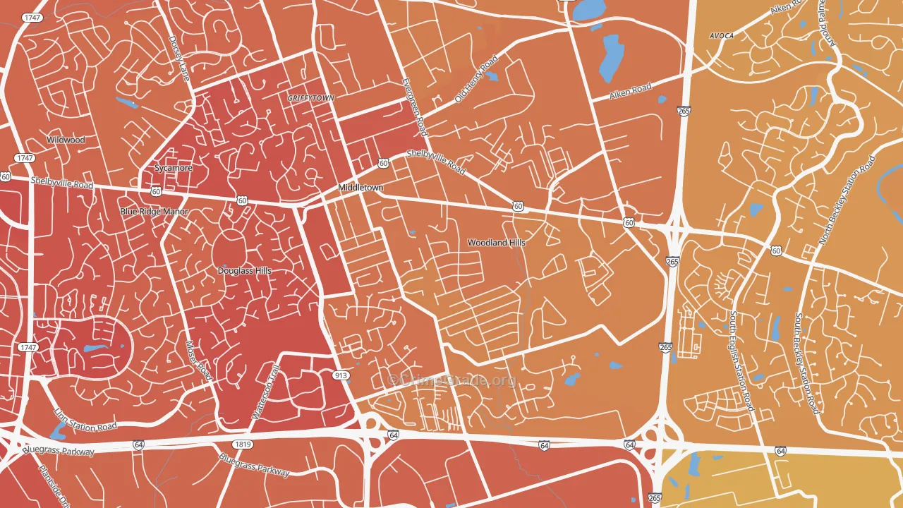 Woodland Hills, KY Map of Vehicle Theft Rates