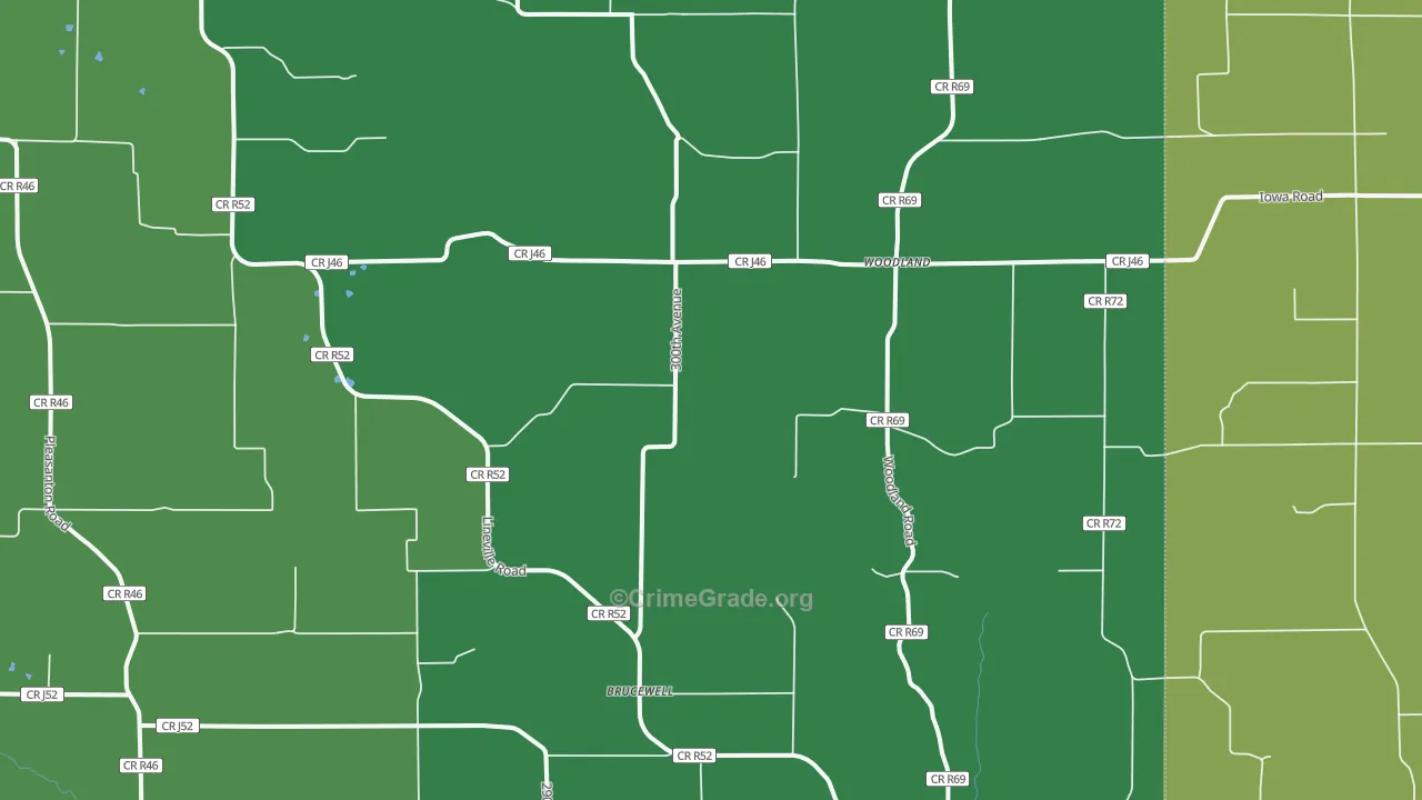 Woodland, IA Map of Vehicle Theft Rates