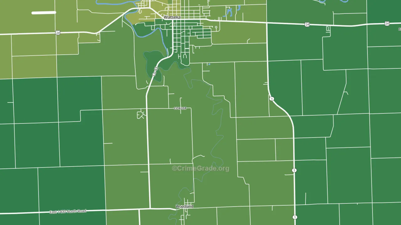 Woodland, IL Map of Vehicle Theft Rates