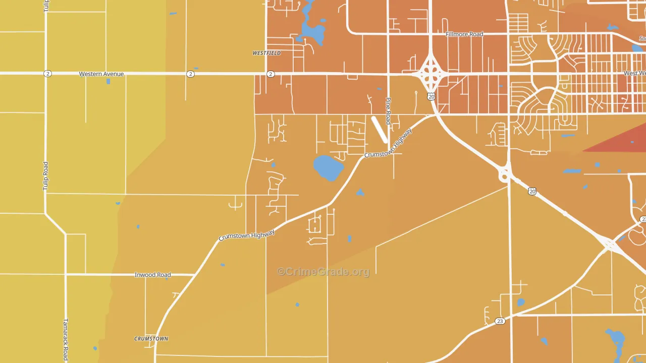Woodland, IN Map of Vehicle Theft Rates