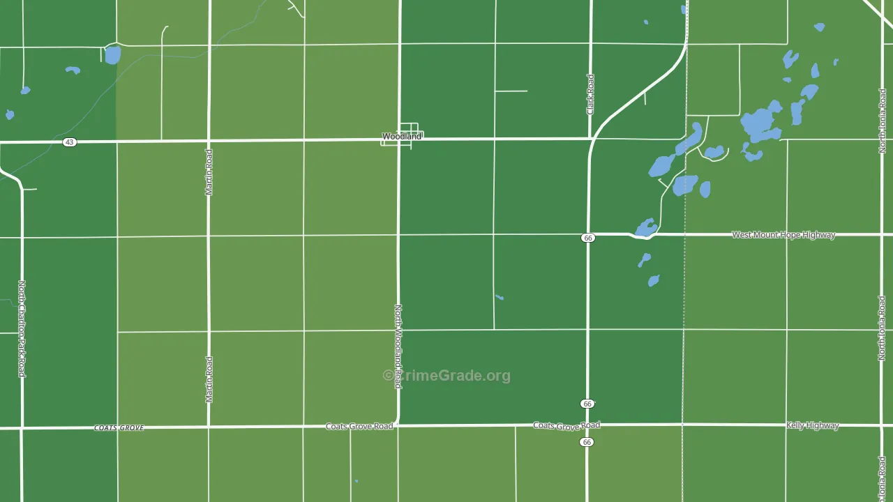 Woodland, MI Map of Vehicle Theft Rates