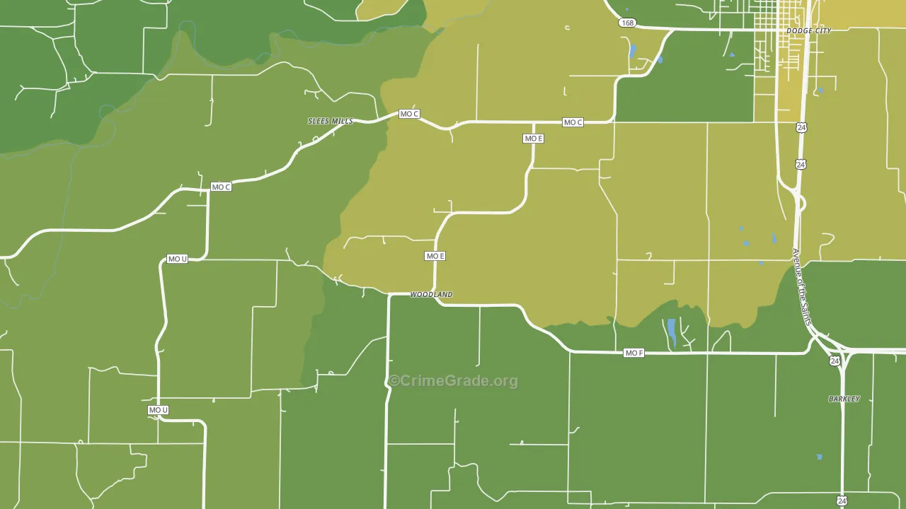 Woodland, MO Map of Vehicle Theft Rates