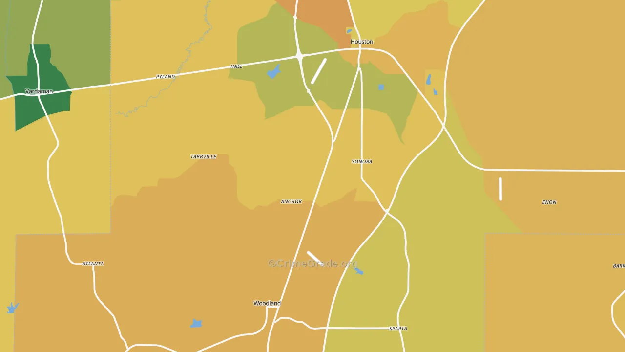 Woodland, MS Map of Vehicle Theft Rates