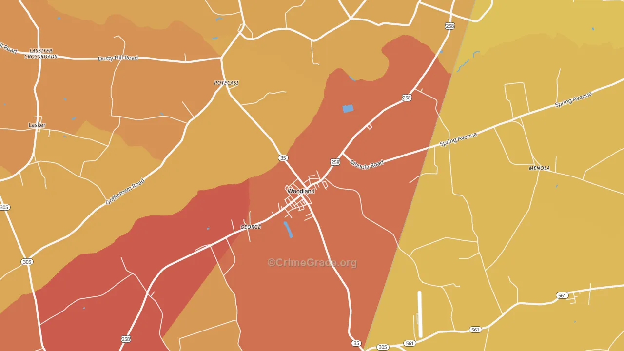 Woodland, NC Map of Vehicle Theft Rates