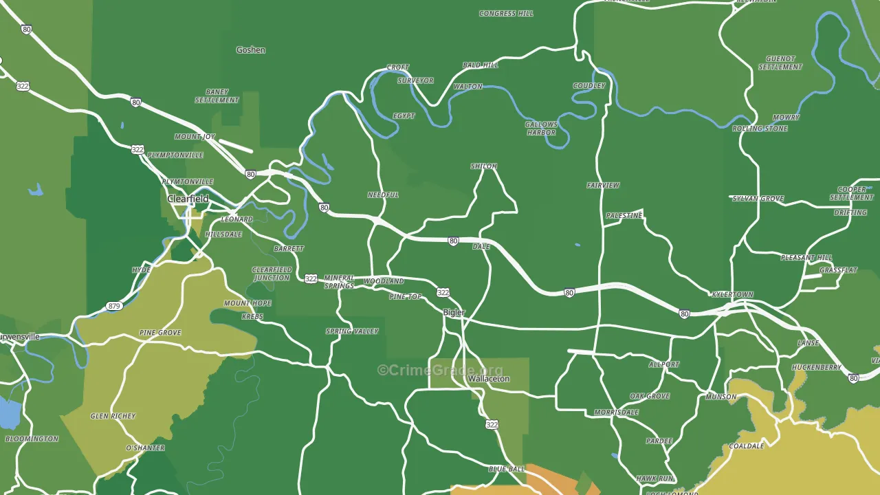 Woodland, PA Map of Vehicle Theft Rates