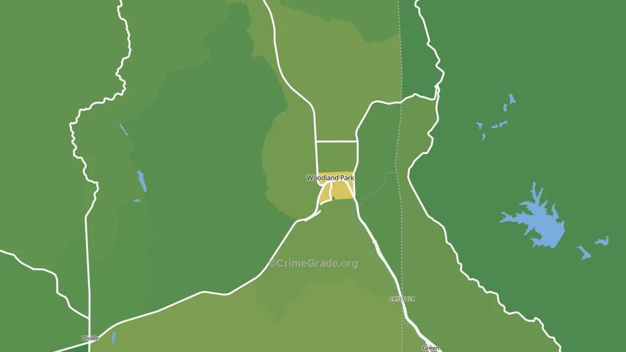 Woodland Park, CO Map of Vehicle Theft Rates