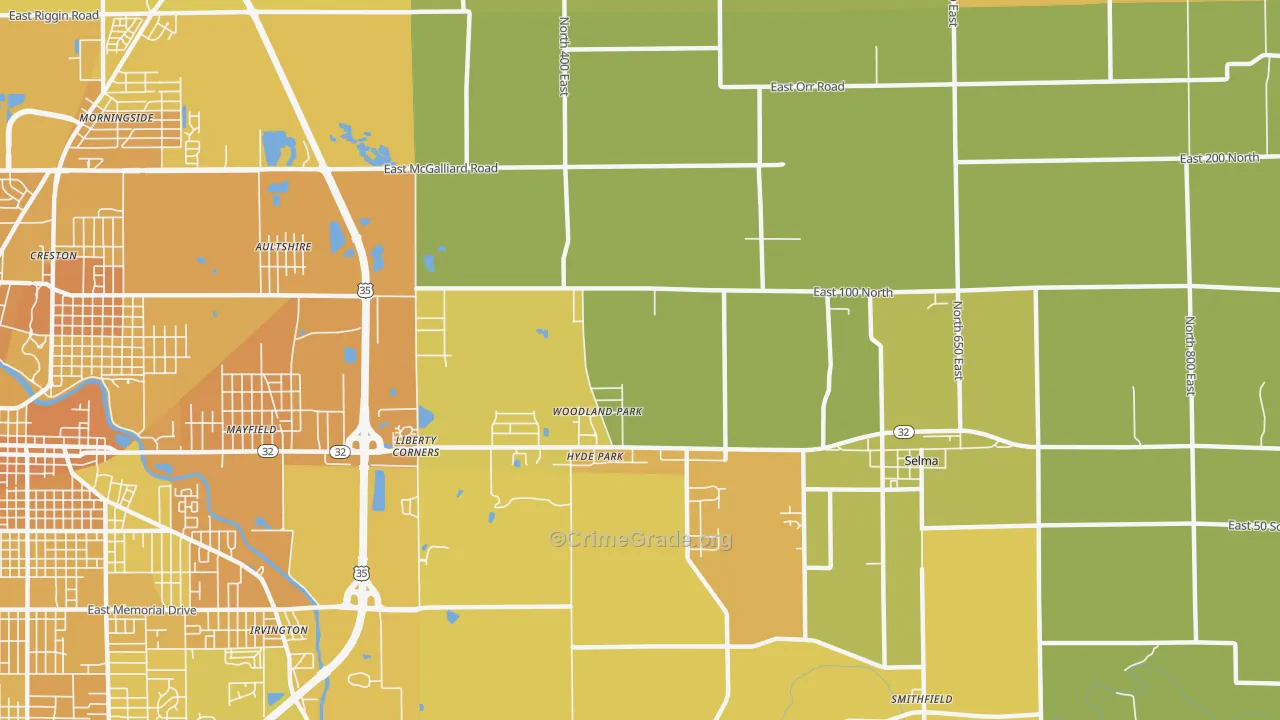 Woodland Park, IN Map of Vehicle Theft Rates