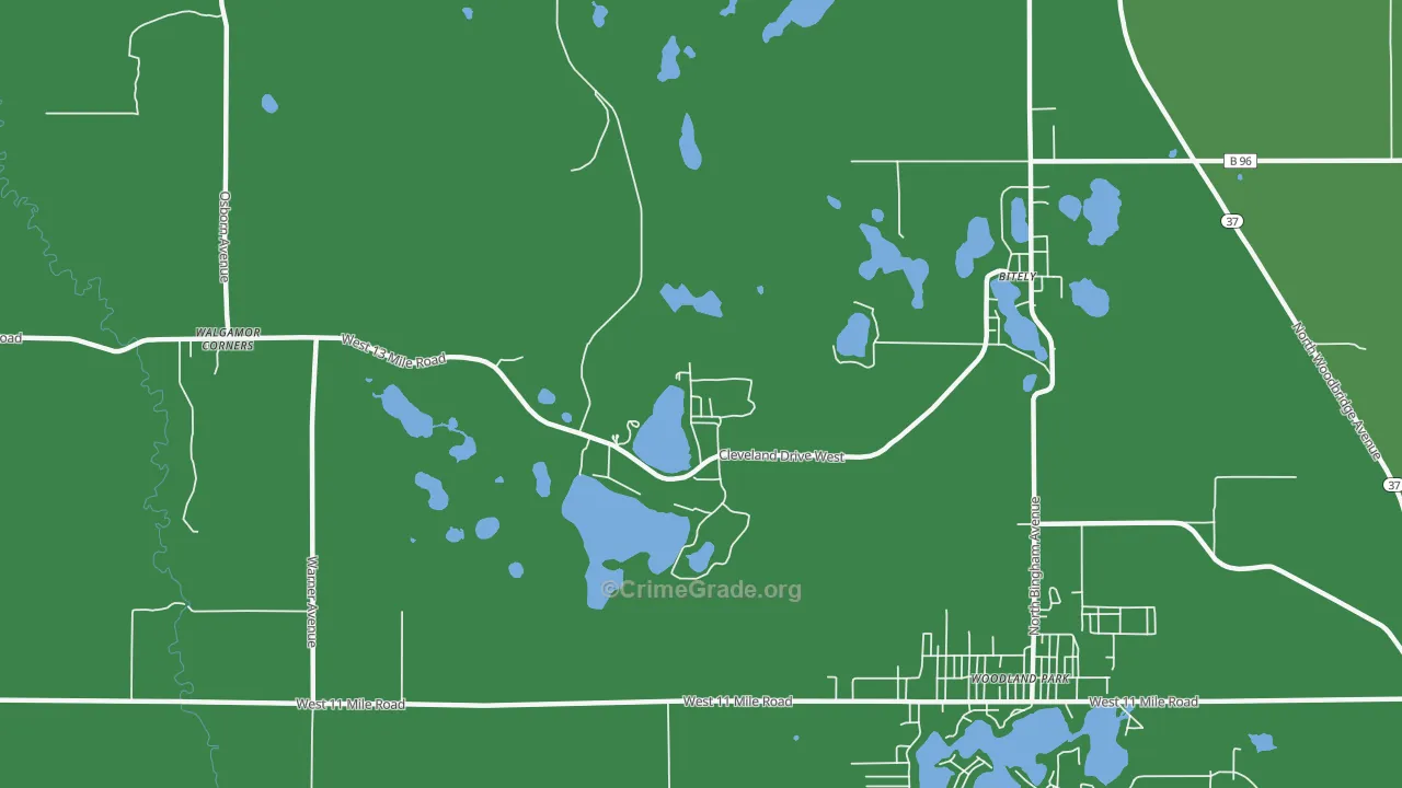 Woodland Park, MI Map of Vehicle Theft Rates