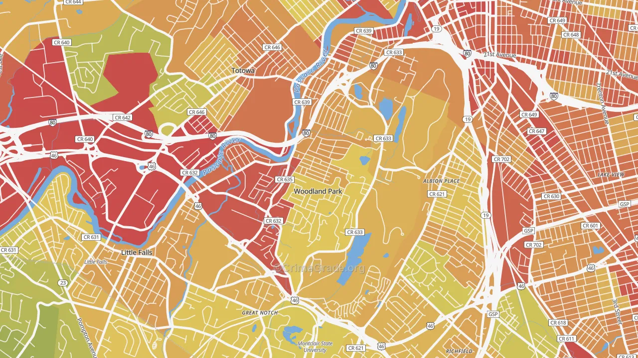 Woodland Park, NJ Map of Vehicle Theft Rates