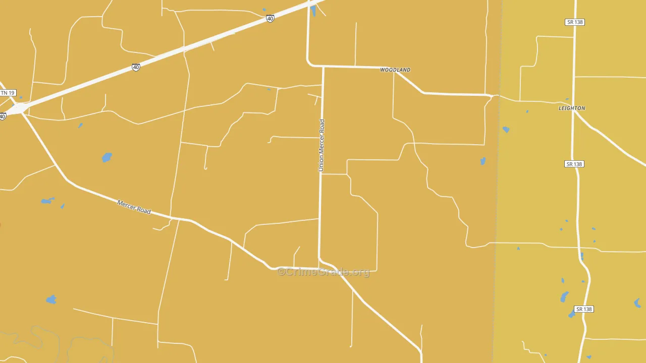Woodland, TN Map of Vehicle Theft Rates