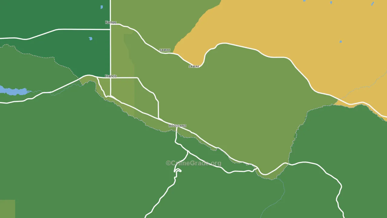 Woodland, UT Map of Vehicle Theft Rates
