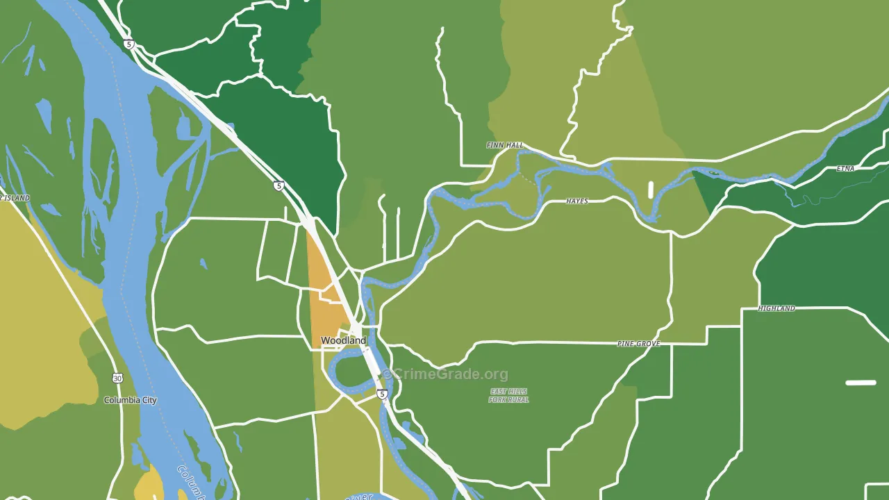 Woodland, WA Map of Vehicle Theft Rates