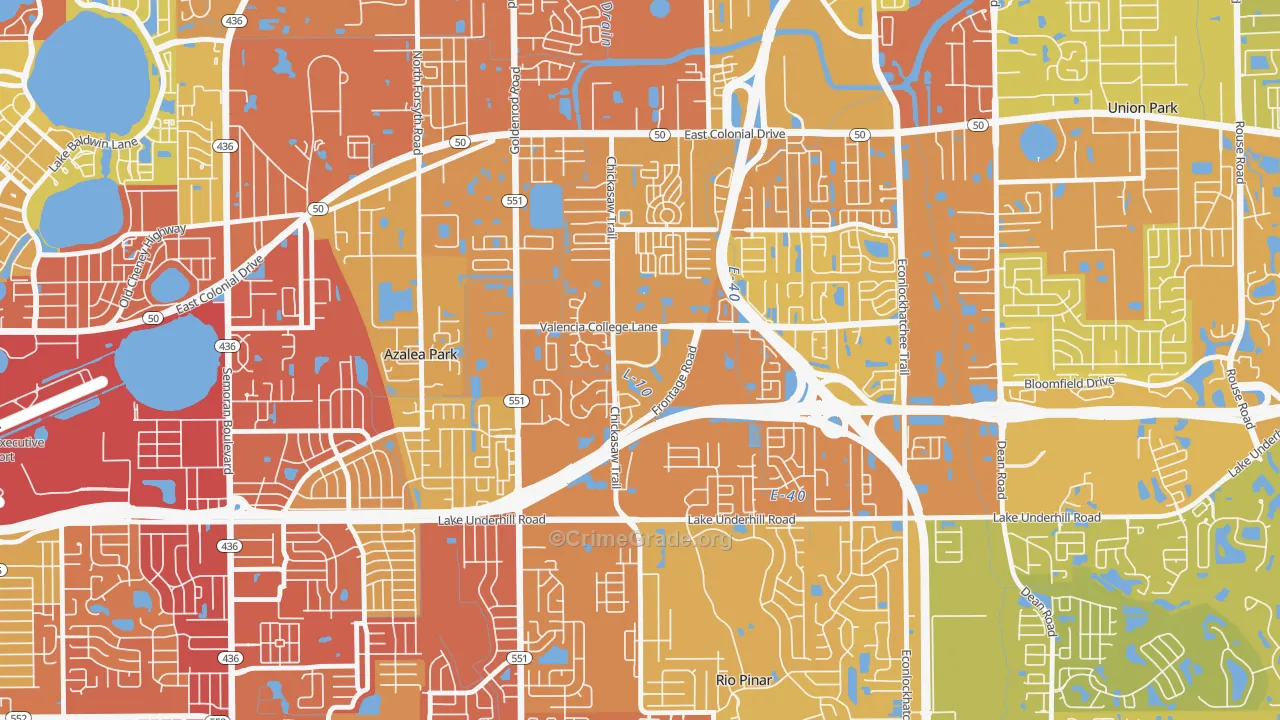 Woodlands-Orlando, Orlando, FL Map of Vehicle Theft Rates