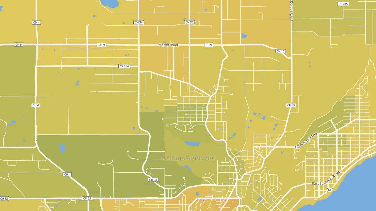 Woodlands-Pleasantview, Duluth, MN Map of Vehicle Theft Rates