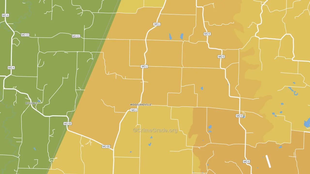 Woodlandville, MO Map of Vehicle Theft Rates