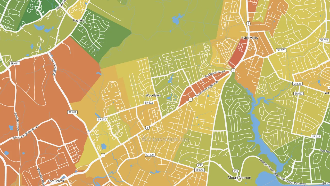 Woodlawn, Alexandria, VA Map of Vehicle Theft Rates