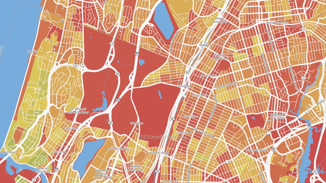 Woodlawn, Bronx, NY Map of Vehicle Theft Rates