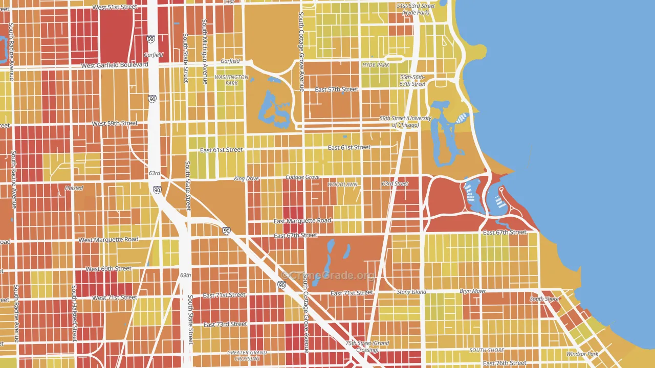 Woodlawn, Chicago, IL Map of Vehicle Theft Rates