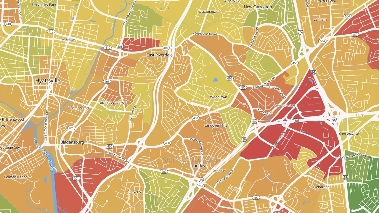 Woodlawn Hayattsville, Hyattsville, MD Map of Vehicle Theft Rates