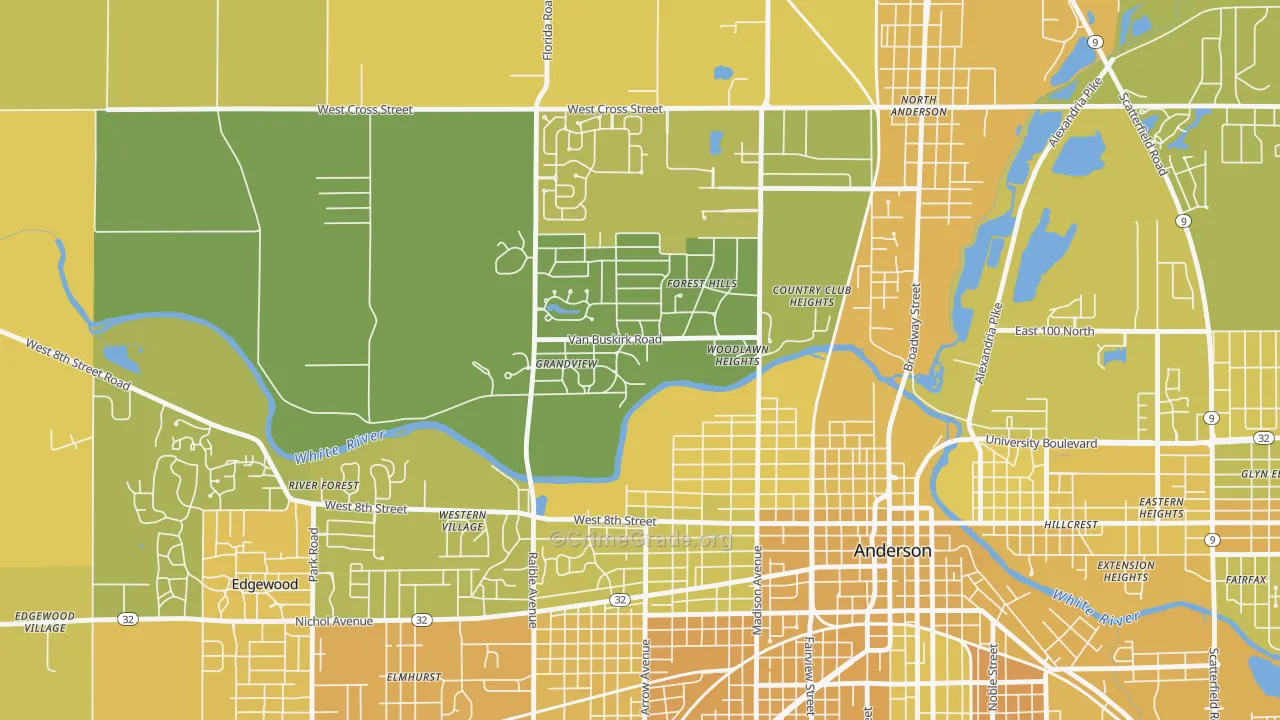 Woodlawn Heights, IN Map of Vehicle Theft Rates