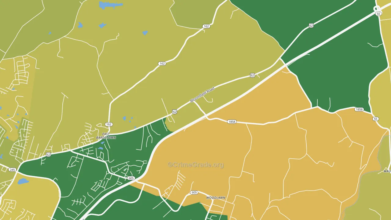 Woodlawn, KY Map of Vehicle Theft Rates