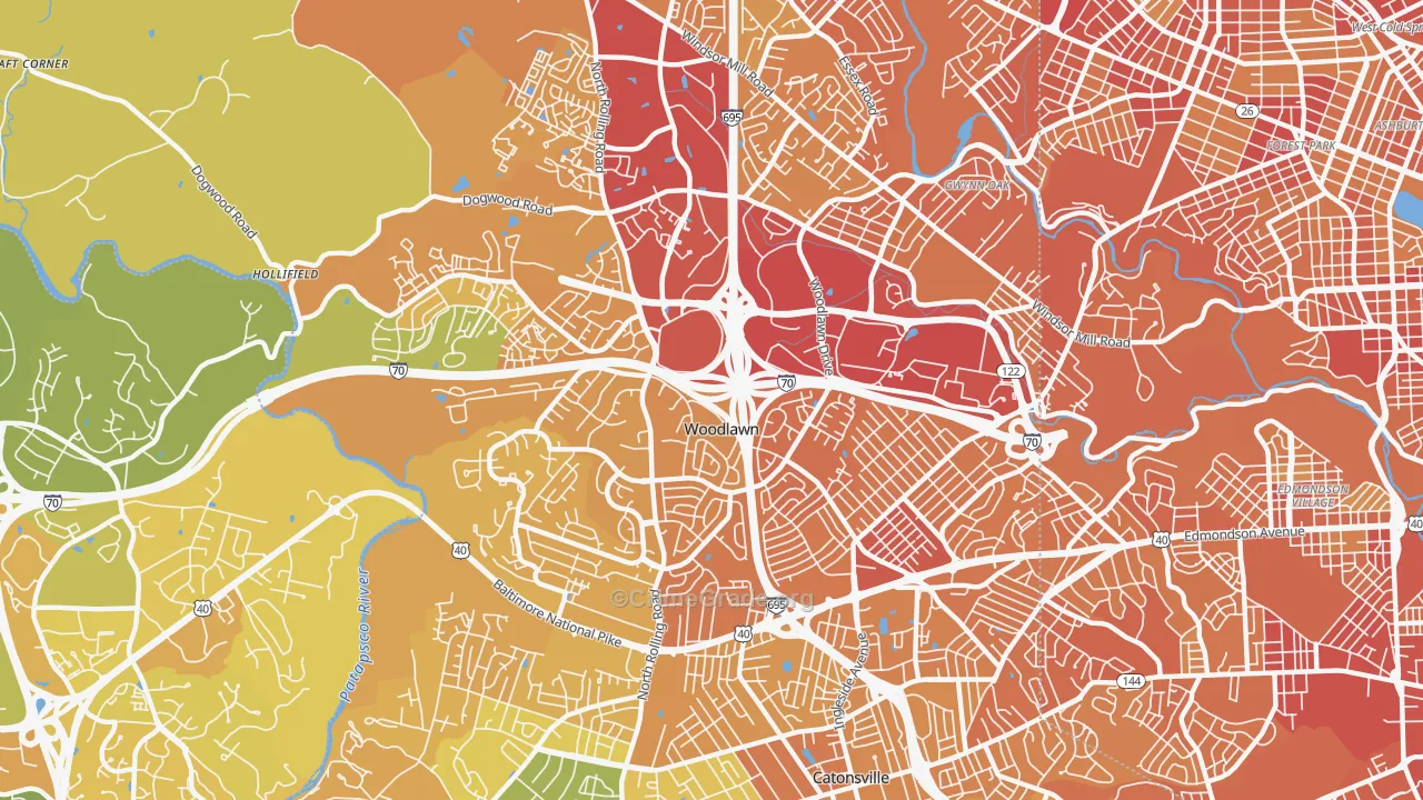Woodlawn, MD Map of Vehicle Theft Rates