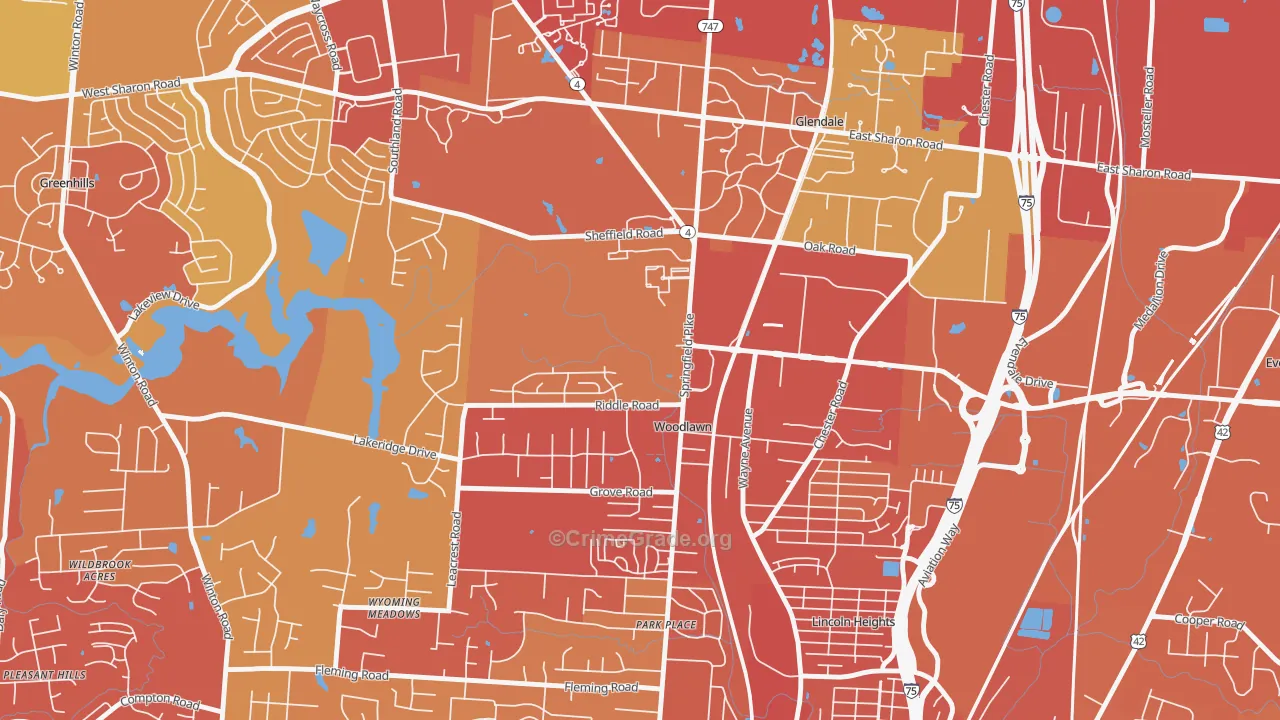 Woodlawn, OH Map of Vehicle Theft Rates