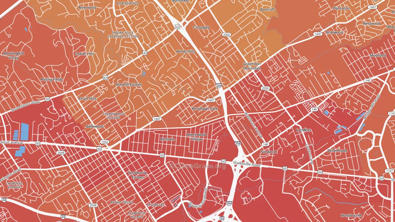 Woodlawn Park, KY Map of Vehicle Theft Rates