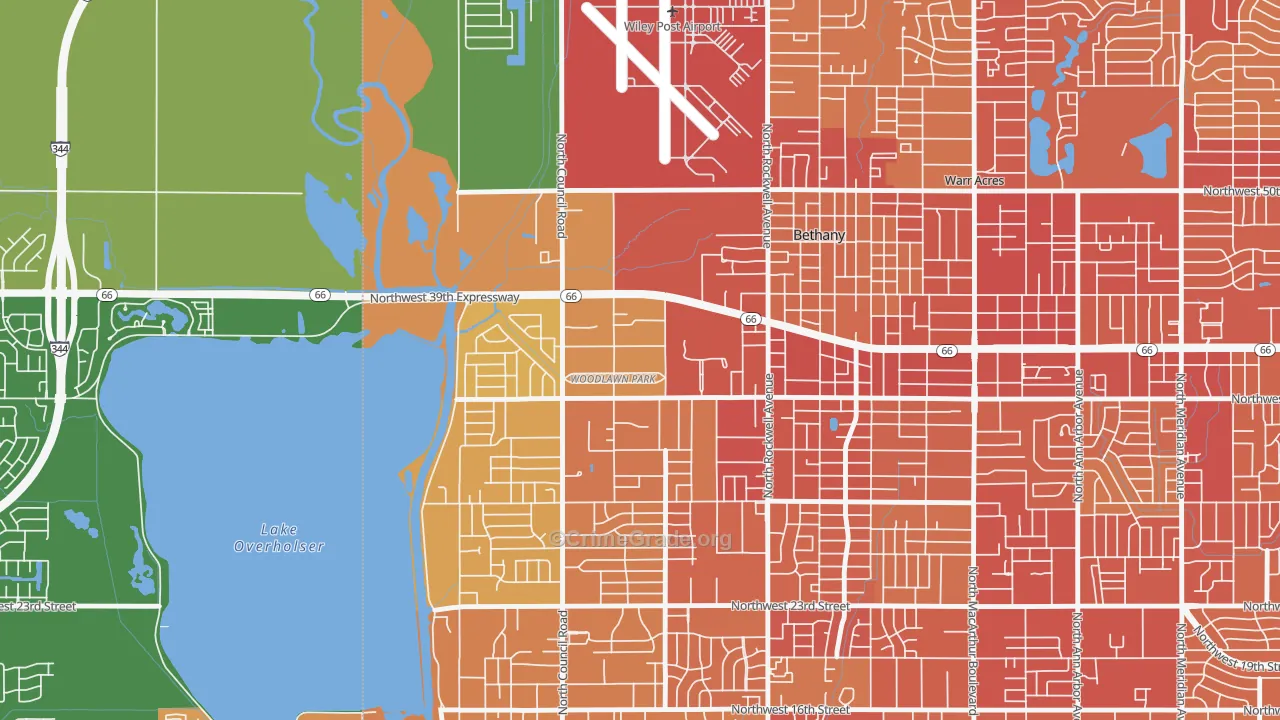 Woodlawn Park, OK Map of Vehicle Theft Rates
