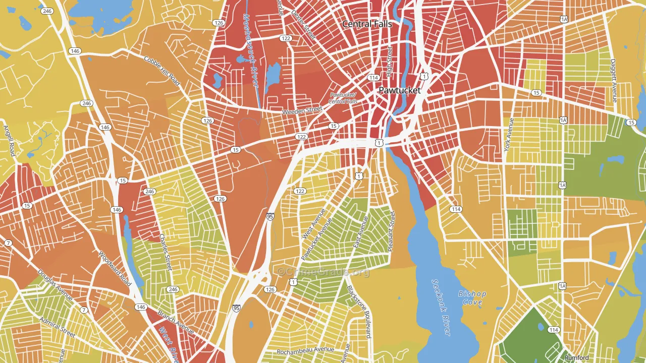 Woodlawn, Pawtucket, RI Map of Vehicle Theft Rates