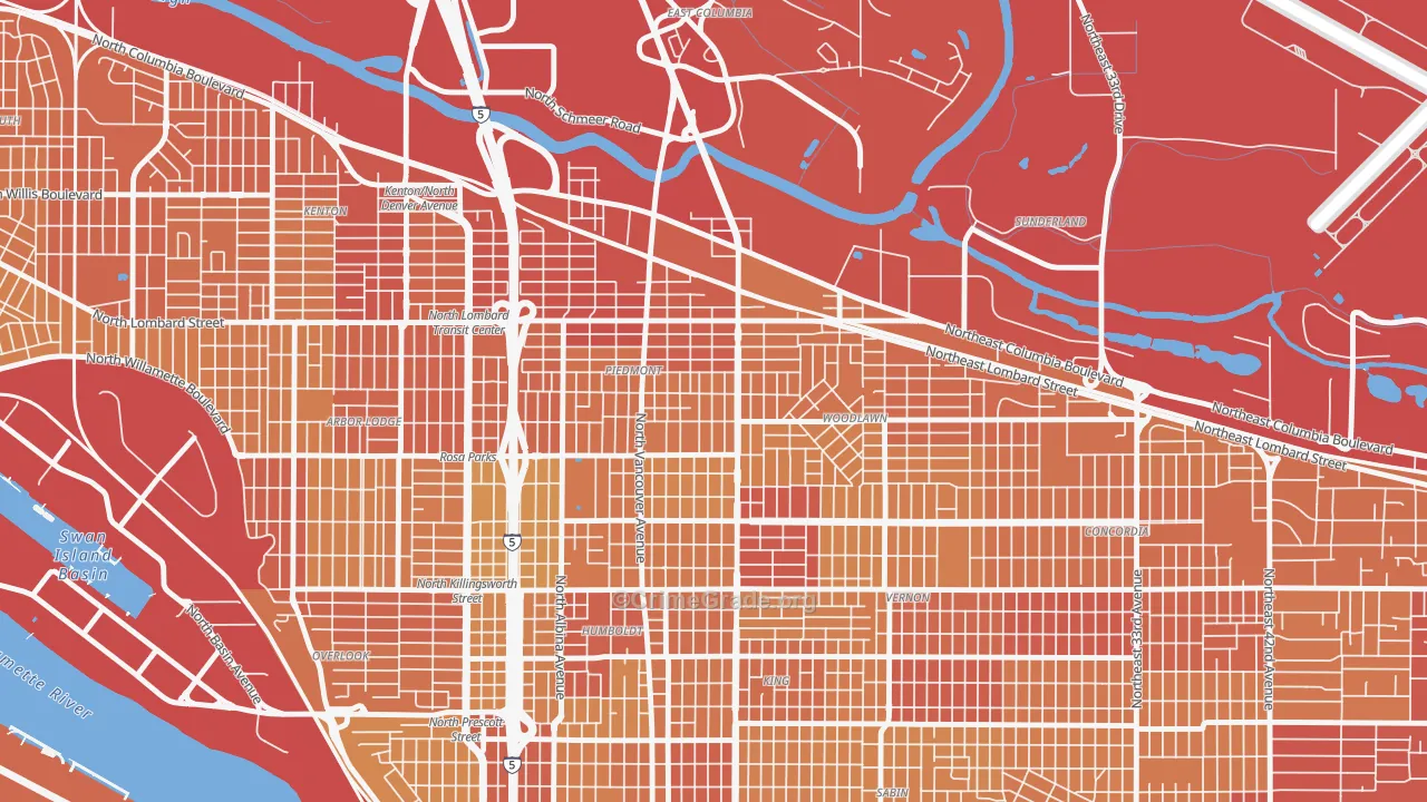 Woodlawn, Portland, OR Map of Vehicle Theft Rates