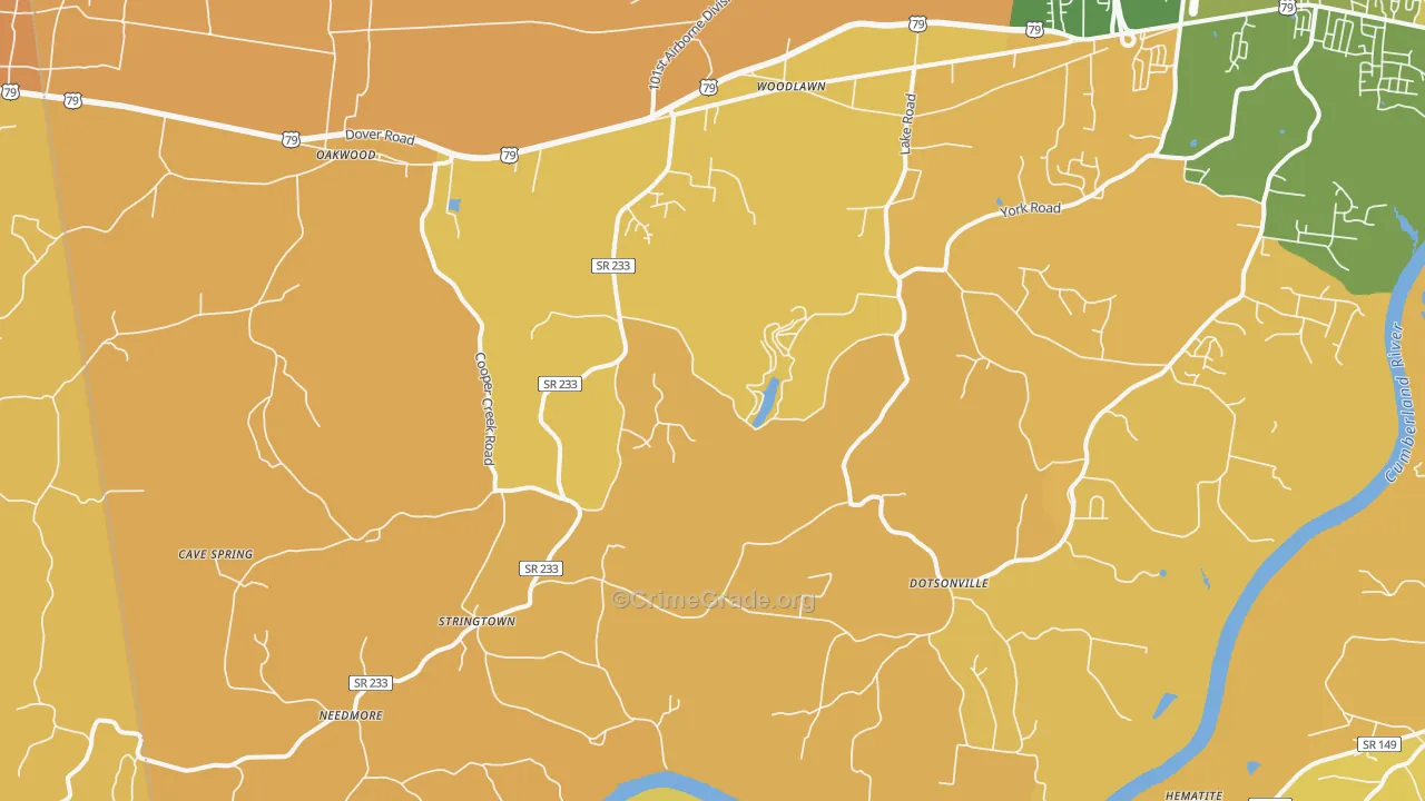 Woodlawn, TN Map of Vehicle Theft Rates